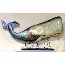 Blue Capiz and Metal Whale Art Statue Figurine Decoration Nautical Beach 23 Inch 739189323081  401562241325